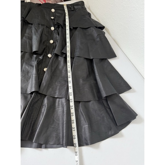 Made in Italy Women's M Black Tiered Maxi Faux Leather Skirt Boho Ruffle Overlay - Picture 5 of 6